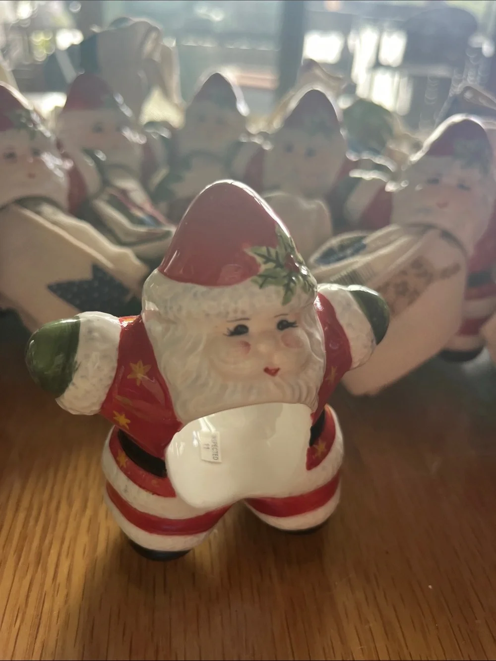 Red and White Santa Ceramic Napkin Rings 4” tall set of 8